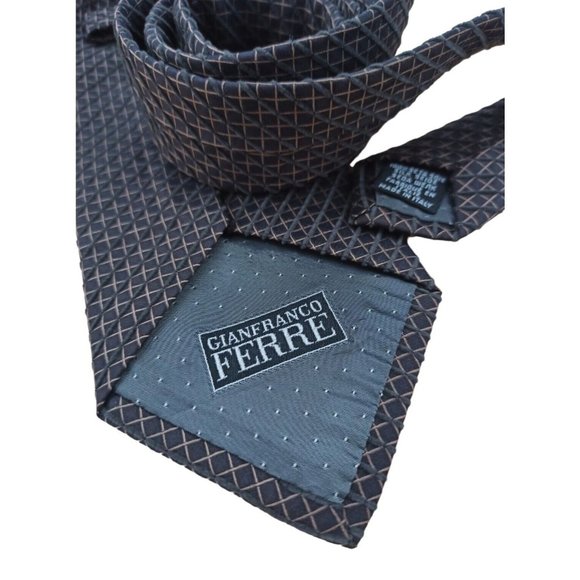 GIANFRANCO FERRE Brown Geometric Silk Tie ITALY 58"/ 3.6" EC - Picture 3 of 6